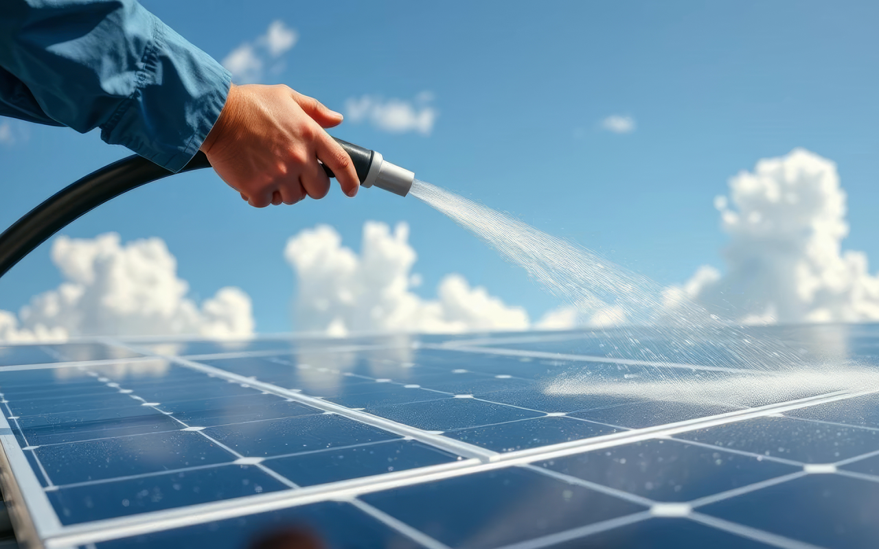 太陽光発電パネルの清掃をさせていただきました